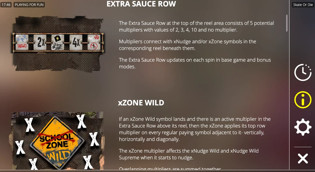 Skate or Die slot technical dynamics — xZone and Extra Sauce action